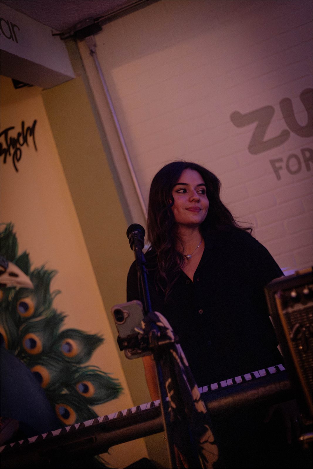 Tecladista en el escenario de Zurda Foro Popular